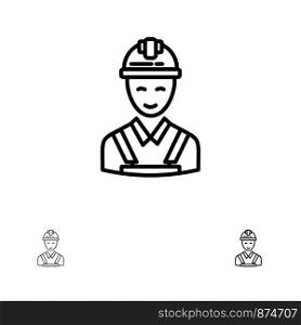 Worker, Building, Carpenter, Construction, Repair Bold and thin black line icon set