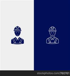 Worker, Building, Carpenter, Construction, Repair Line and Glyph Solid icon Blue banner Line and Glyph Solid icon Blue banner