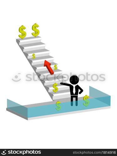 worker, businessman on career ladder, pentagram symbol icon, on white background