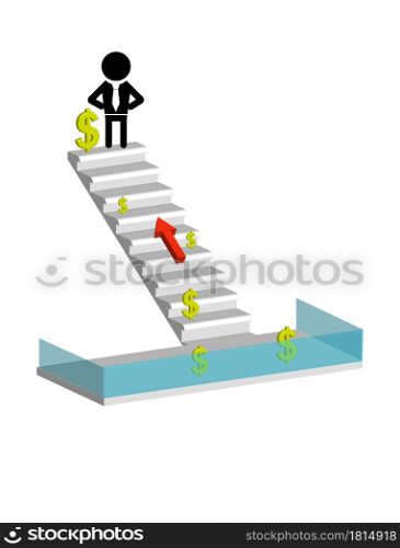 worker, businessman on career ladder, pinnacle of success, pentagram symbol icon, on white background