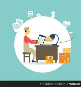 worker checks the boxes illustration. Flat modern style vector design