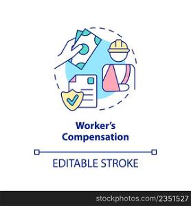 Worker compensation concept icon. Federal social insurance includes abstract idea thin line illustration. Isolated outline drawing. Editable stroke. Arial, Myriad Pro-Bold fonts used. Worker compensation concept icon