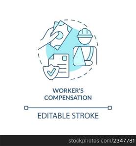 Worker compensation turquoise concept icon. Federal social insurance includes abstract idea thin line illustration. Isolated outline drawing. Editable stroke. Arial, Myriad Pro-Bold fonts used. Worker compensation turquoise concept icon