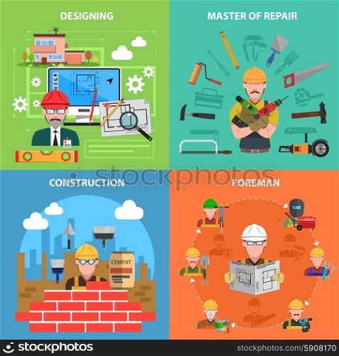 Worker design concept set with construction and repair flat icons isolated vector illustration. Worker Flat Set