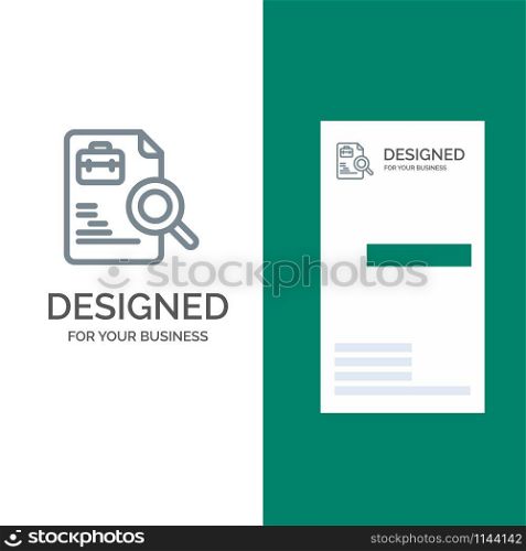Worker, Document, Search, Jobs Grey Logo Design and Business Card Template