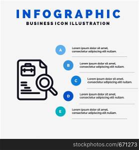 Worker, Document, Search, Jobs Line icon with 5 steps presentation infographics Background