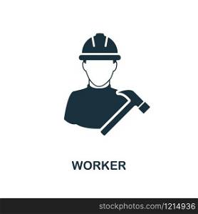 Worker icon. Monochrome style design from professions collection. UI. Pixel perfect simple pictogram worker icon. Web design, apps, software, print usage.. Worker icon. Monochrome style design from professions icon collection. UI. Pixel perfect simple pictogram worker icon. Web design, apps, software, print usage.