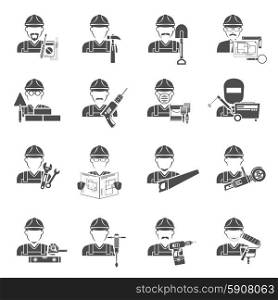 Worker icons black set with painter lumberjack and labor avatars isolated vector illustration. Worker Icons Black Set