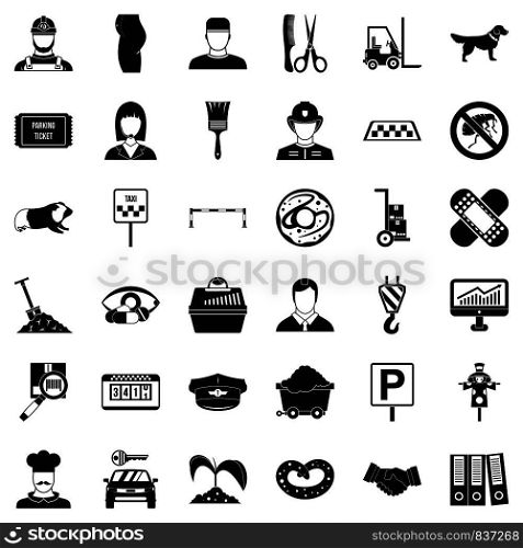 Worker icons set. Simple style of 36 worker vector icons for web isolated on white background. Worker icons set, simle style