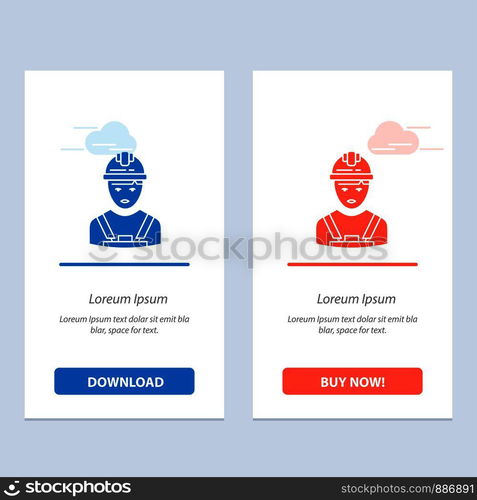 Worker, Industry, Avatar, Engineer, Supervisor Blue and Red Download and Buy Now web Widget Card Template