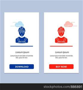 Worker, Industry, Avatar, Engineer, Supervisor Blue and Red Download and Buy Now web Widget Card Template