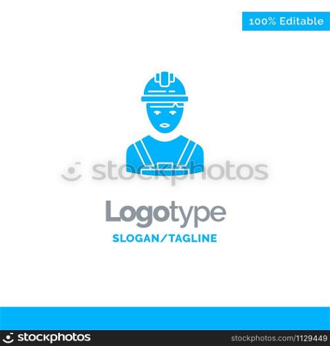 Worker, Industry, Avatar, Engineer, Supervisor Blue Solid Logo Template. Place for Tagline