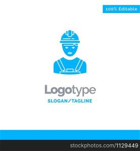 Worker, Industry, Avatar, Engineer, Supervisor Blue Solid Logo Template. Place for Tagline