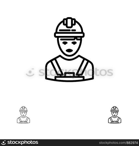 Worker, Industry, Avatar, Engineer, Supervisor Bold and thin black line icon set