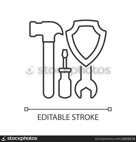 Worker insurance linear icon. Workman compensation policy program. Thin line customizable illustration. Contour symbol. Vector isolated outline drawing. Editable stroke. Arial font used. Worker insurance linear icon