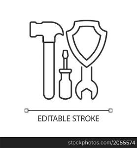 Worker insurance linear icon. Workman compensation policy program. Thin line customizable illustration. Contour symbol. Vector isolated outline drawing. Editable stroke. Arial font used. Worker insurance linear icon