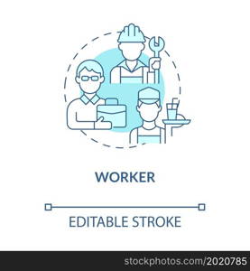 Worker social role blue concept icon. Employee participation in community. Engagement in society by type abstract idea thin line illustration. Vector isolated outline color drawing. Editable stroke. Worker social role blue concept icon