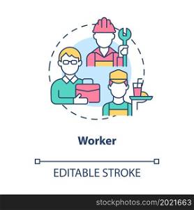 Worker social role concept icon. Employee participation in community. Engagement in society by job type abstract idea thin line illustration. Vector isolated outline color drawing. Editable stroke. Worker social role concept icon
