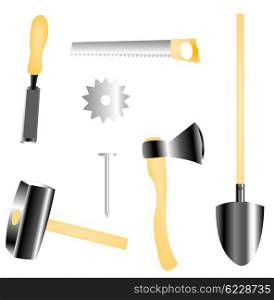Worker tools for construction on white background