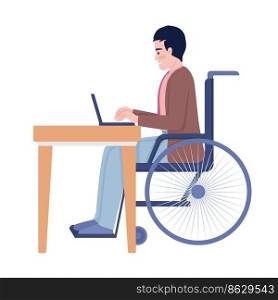 Worker with disability semi flat color vector character. Editable figure. Full body person on white. Home office simple cartoon style illustration for web graphic design and animation. Worker with disability semi flat color vector character