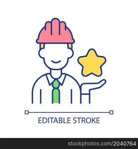 Worker with star RGB color icon. Professional achievements and career goals. Employee personal development strategy. Isolated vector illustration. Simple filled line drawing. Editable stroke. Worker with star RGB color icon
