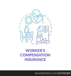 Workers compensation insurance blue gradient concept icon. Company guarantee abstract idea thin line illustration. Isolated outline drawing. Roboto-Medium, Myriad Pro-Bold fonts used. Workers compensation insurance blue gradient concept icon
