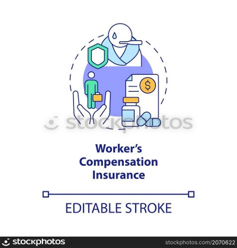Workers compensation insurance concept icon. Corporate insurance abstract idea thin line illustration. Isolated outline drawing. Editable stroke. Roboto-Medium, Myriad Pro-Bold fonts used. Workers compensation insurance concept icon
