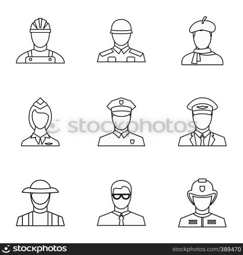 Workers icons set. Outline illustration of 9 workers vector icons for web. Workers icons set, outline style
