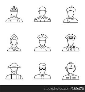 Workers icons set. Outline illustration of 9 workers vector icons for web. Workers icons set, outline style