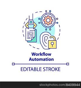 Workflow automation concept icon. Management of identities abstract idea thin line illustration. Business processes. Isolated outline drawing. Editable stroke. Arial, Myriad Pro-Bold fonts used. Workflow automation concept icon