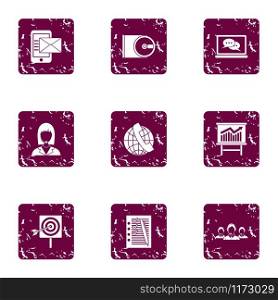 Workflow icons set. Grunge set of 9 workflow vector icons for web isolated on white background. Workflow icons set, grunge style