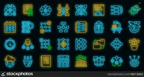 Workflow icons set outline vector. Sitemap plan. Hierarchy network vector neon. Workflow icons set outline vector. Sitemap plan vector neon
