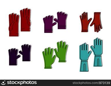 Workgloves icon set. Color outline set of workgloves vector icons for web design isolated on white background. Workgloves icon set, color outline style