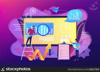 Workgroup admit and identify, measure and prioritize, implement a strategy. Risk management team, risk management training and objective concept. Bright vibrant violet vector isolated illustration. Risk management concept vector illustration.