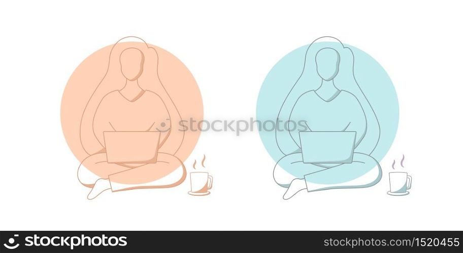 Working at home, concept illustration. woman freelancers working on laptops at home. Vector flat style illustration