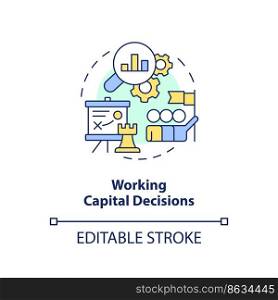 Working capital decision concept icon. Assets and liabilities. Financial solution abstract idea thin line illustration. Isolated outline drawing. Editable stroke. Arial, Myriad Pro-Bold fonts used. Working capital decision concept icon