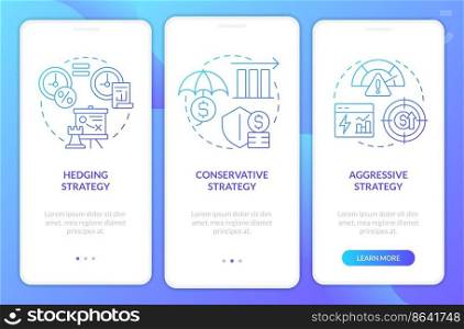 Working capital strategies blue gradient onboarding mobile app screen. Walkthrough 3 steps graphic instructions with linear concepts. UI, UX, GUI template. Myriad Pro-Bold, Regular fonts used. Working capital strategies blue gradient onboarding mobile app screen