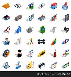 Working contract icons set. Isometric style of 36 working contract vector icons for web isolated on white background. Working contract icons set, isometric style