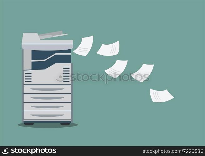 Working copier printer with paper document ,vector illustration