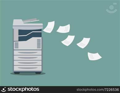 Working copier printer with paper document ,vector illustration