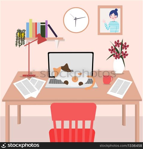 Working desk at home. COVID-19 and work from home concept.