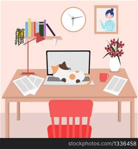Working desk at home. COVID-19 and work from home concept.