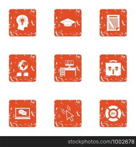 Working fluid icons set. Grunge set of 9 working fluid vector icons for web isolated on white background. Working fluid icons set, grunge style