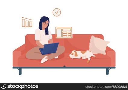 Working from home semi flat color vector character. Editable figure. Full body person on white. Remote worker. Freelancer simple cartoon style illustration for web graphic design and animation. Working from home semi flat color vector character