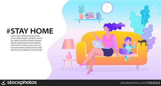 working from home, teaching and learning online, Remote work, performance of tasks sent by email or social media, Flat vector illustration, EPS10
