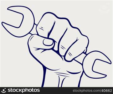 Working hand with wrench silhouette - labor day icon. Working hand with wrench silhouette - labor day icon vector