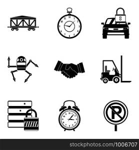 Working hours icons set. Simple set of 9 working hours vector icons for web isolated on white background. Working hours icons set, simple style