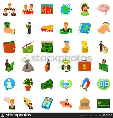 Working icons set. Cartoon style of 36 working vector icons for web isolated on white background. Working icons set, cartoon style