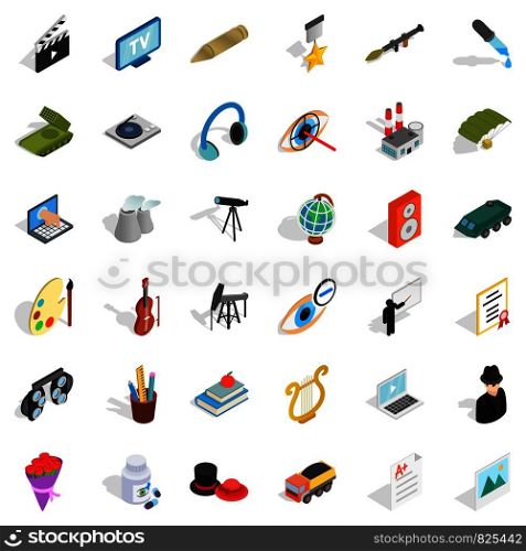 Working icons set. Isometric style of 36 working vector icons for web isolated on white background. Working icons set, isometric style