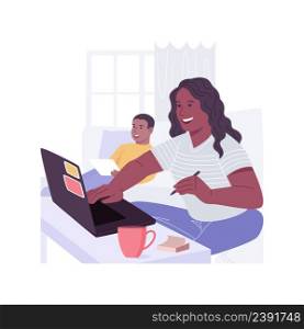 Working mom isolated cartoon vector illustrations. Young mom working from home when having a kid, remote job, freelancers lifestyle, digital nomad, modern active motherhood vector cartoon.. Working mom isolated cartoon vector illustrations.